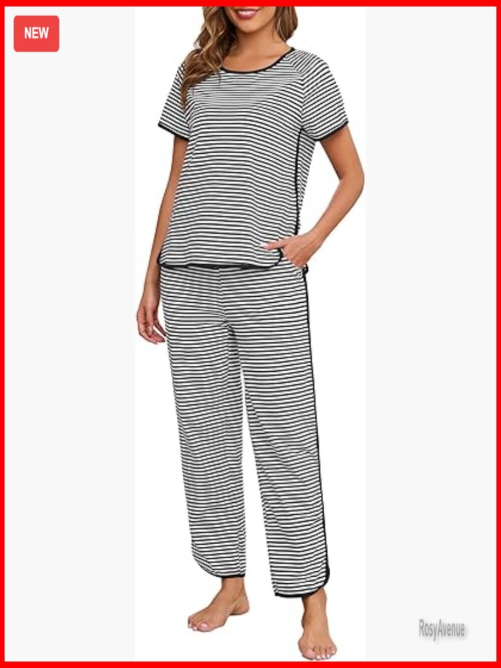 Cotton 2 Piece Pajama Set Striped Short Sleeve Pj Set Loungewear Sleepwear with